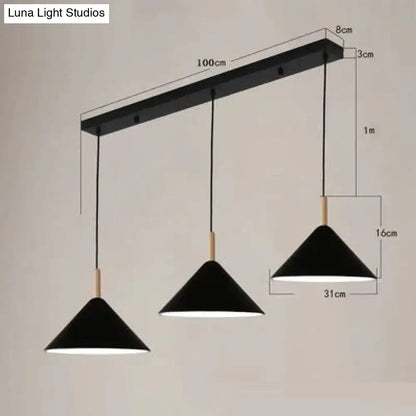 Nordic simple kitchen pendant light matte black conical led lamp