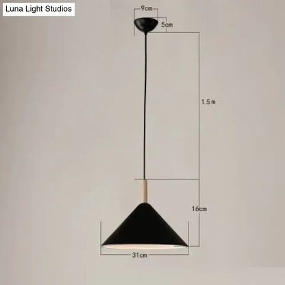 Nordic simple kitchen pendant light matte black conical led lamp