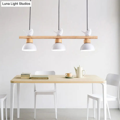 DecorBites™ Nordic Style 3-Light Wood Bowl Pendant with Metal Shades for Island Lighting