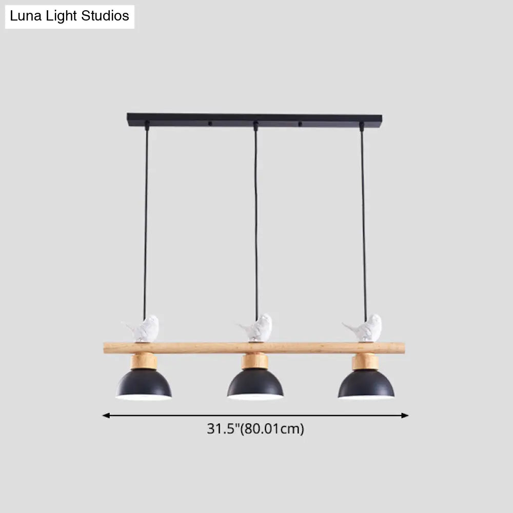 DecorBites™ Nordic Style 3-Light Wood Bowl Pendant with Metal Shades for Island Lighting