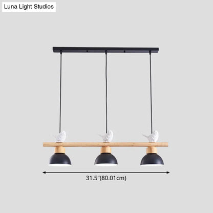 DecorBites™ Nordic Style 3-Light Wood Bowl Pendant with Metal Shades for Island Lighting