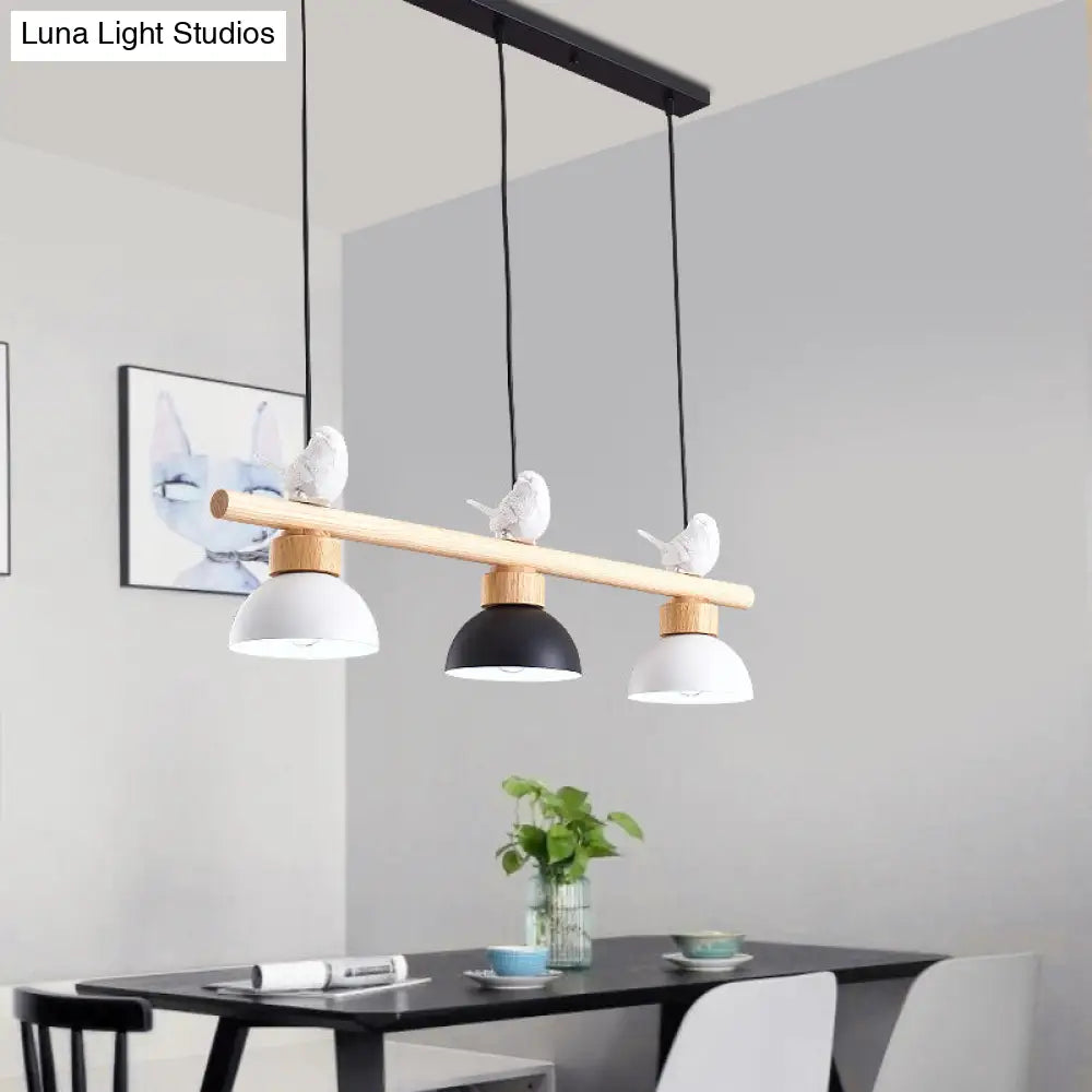 DecorBites™ Nordic Style 3-Light Wood Bowl Pendant with Metal Shades for Island Lighting