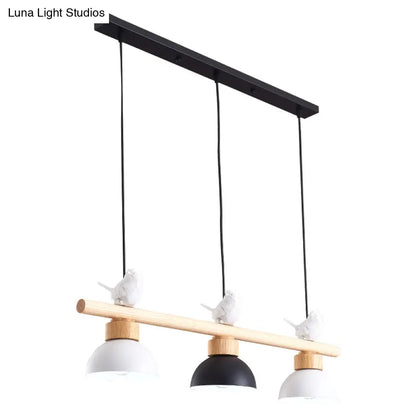 DecorBites™ Nordic Style 3-Light Wood Bowl Pendant with Metal Shades for Island Lighting
