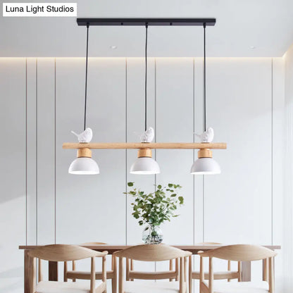 DecorBites™ Nordic Style 3-Light Wood Bowl Pendant with Metal Shades for Island Lighting