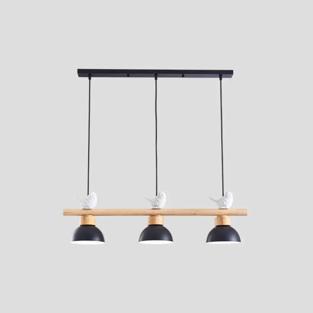 DecorBites™ Nordic Style 3-Light Wood Bowl Pendant with Metal Shades for Island Lighting
