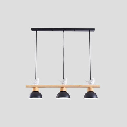 DecorBites™ Nordic Style 3-Light Wood Bowl Pendant with Metal Shades for Island Lighting
