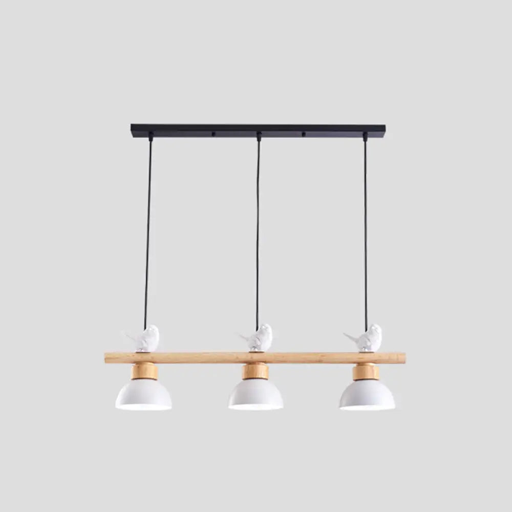DecorBites™ Nordic Style 3-Light Wood Bowl Pendant with Metal Shades for Island Lighting