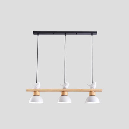 DecorBites™ Nordic Style 3-Light Wood Bowl Pendant with Metal Shades for Island Lighting
