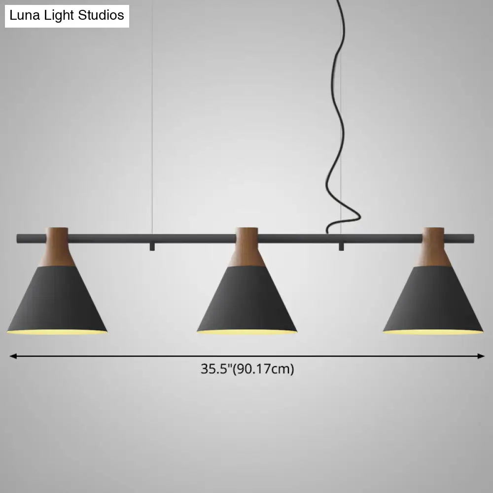 DecorBites™ Nordic Style Adjustable Hanging Pendant Light with 3 Conical Metal Shades in Wood