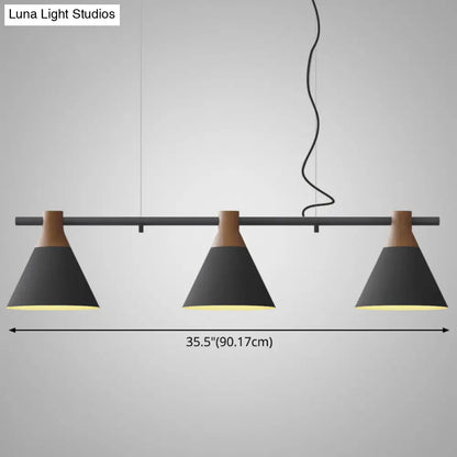 DecorBites™ Nordic Style Adjustable Hanging Pendant Light with 3 Conical Metal Shades in Wood