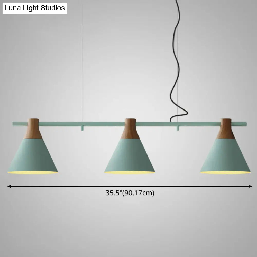 DecorBites™ Nordic Style Adjustable Hanging Pendant Light with 3 Conical Metal Shades in Wood