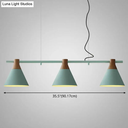 DecorBites™ Nordic Style Adjustable Hanging Pendant Light with 3 Conical Metal Shades in Wood