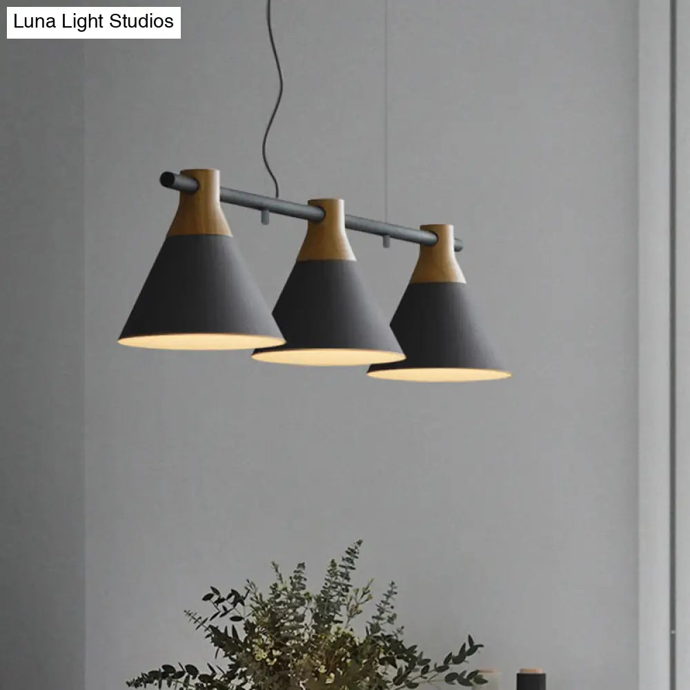 DecorBites™ Nordic Style Adjustable Hanging Pendant Light with 3 Conical Metal Shades in Wood