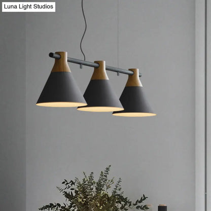 DecorBites™ Nordic Style Adjustable Hanging Pendant Light with 3 Conical Metal Shades in Wood