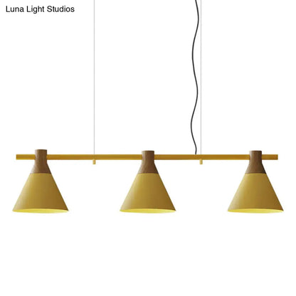 DecorBites™ Nordic Style Adjustable Hanging Pendant Light with 3 Conical Metal Shades in Wood