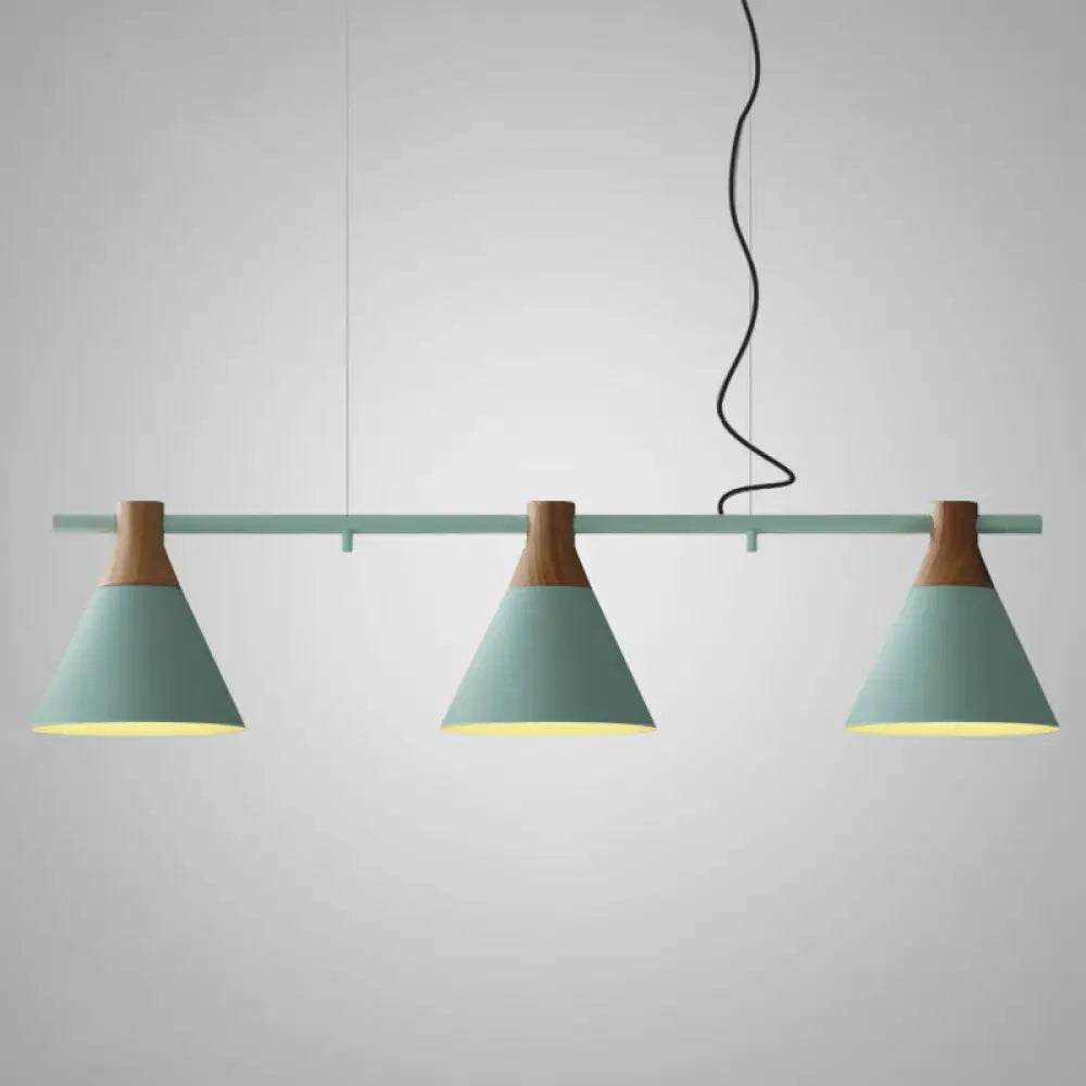 DecorBites™ Nordic Style Adjustable Hanging Pendant Light with 3 Conical Metal Shades in Wood