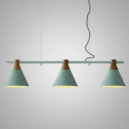 DecorBites™ Nordic Style Adjustable Hanging Pendant Light with 3 Conical Metal Shades in Wood