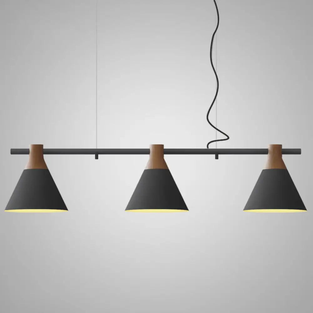 DecorBites™ Nordic Style Adjustable Hanging Pendant Light with 3 Conical Metal Shades in Wood