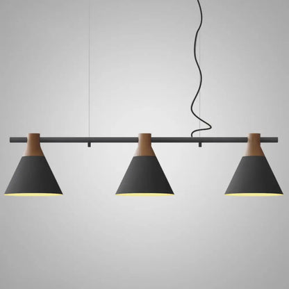 DecorBites™ Nordic Style Adjustable Hanging Pendant Light with 3 Conical Metal Shades in Wood