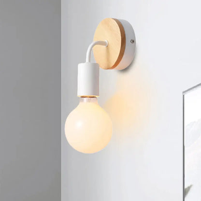 DecorBites™ Nordic Style Bare Bulb Wall Sconce - Metal & Wood Bedroom Lamp (1 Light, White)
