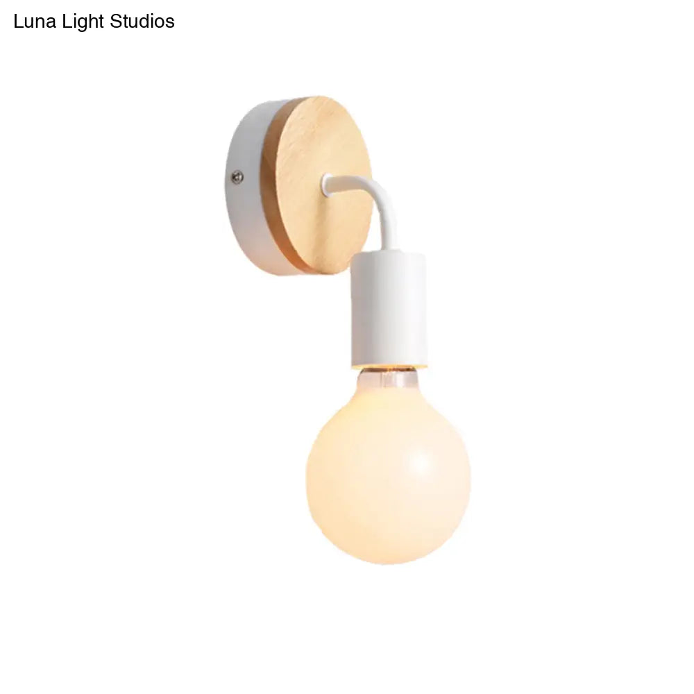 DecorBites™ Nordic Style Bare Bulb Wall Sconce - Metal & Wood Bedroom Lamp (1 Light, White)