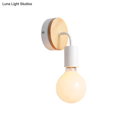 DecorBites™ Nordic Style Bare Bulb Wall Sconce - Metal & Wood Bedroom Lamp (1 Light, White)