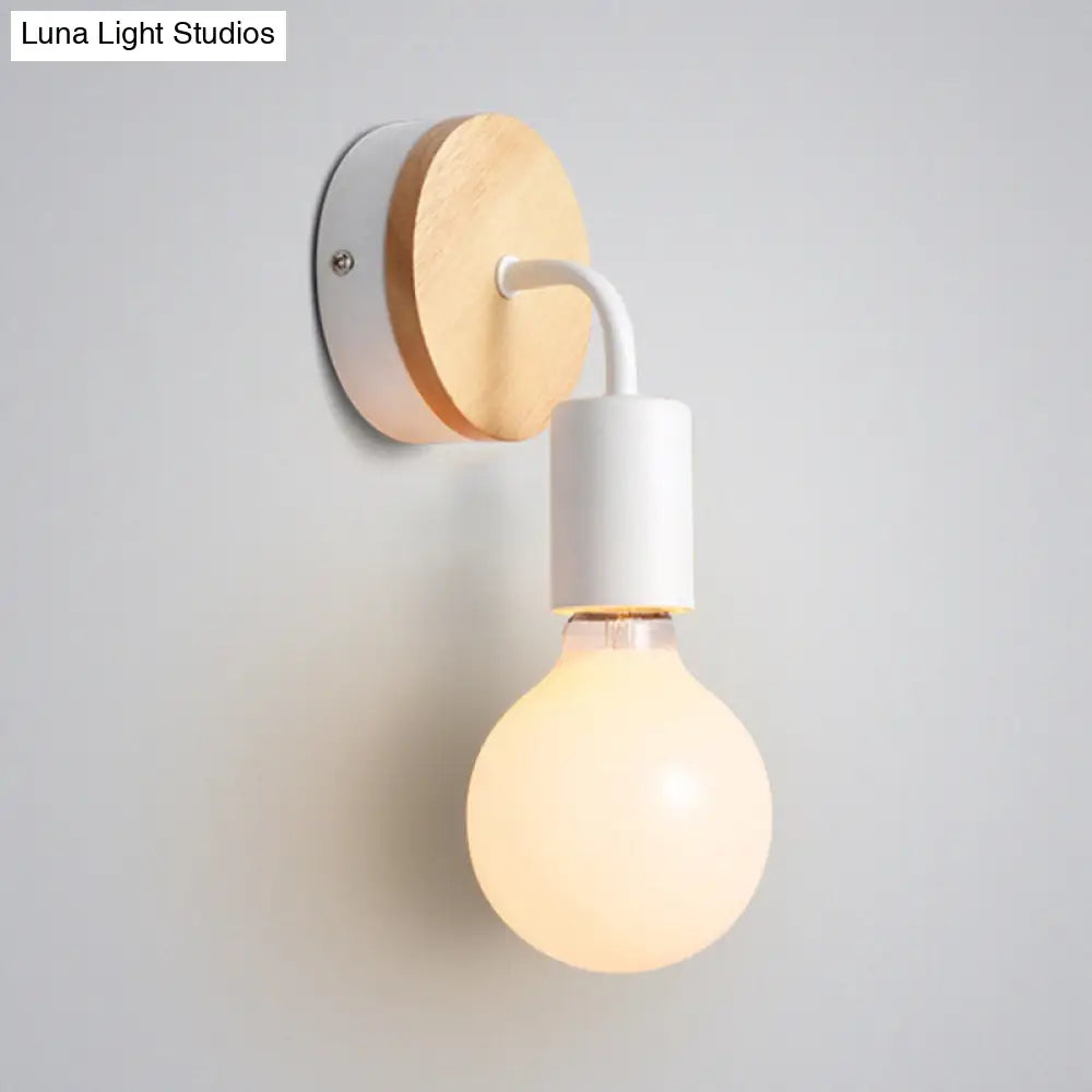 DecorBites™ Nordic Style Bare Bulb Wall Sconce - Metal & Wood Bedroom Lamp (1 Light, White)