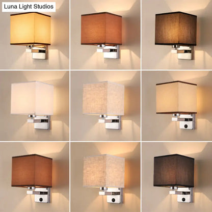 DecorBites™ Nordic Style Beige Cube Wall Light - 1 Head Fabric Wall Mounted Fixture for Bedroom