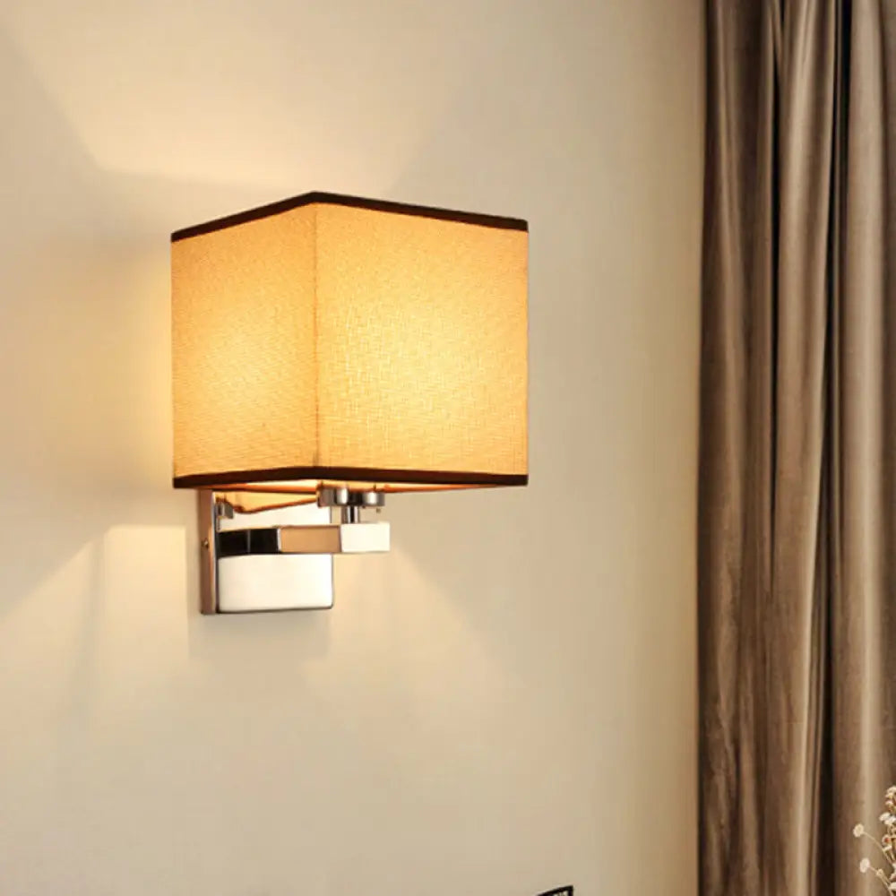 DecorBites™ Nordic Style Beige Cube Wall Light - 1 Head Fabric Wall Mounted Fixture for Bedroom