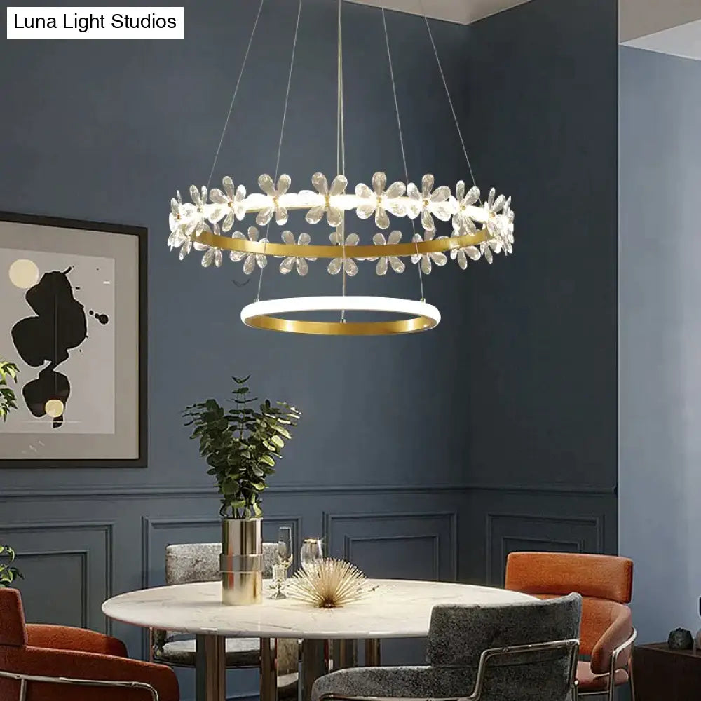DecorBites™ Nordic Style Crown Crystal Flower Pendant Light