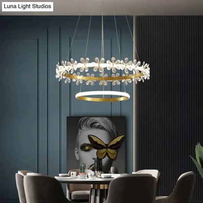 DecorBites™ Nordic Style Crown Crystal Flower Pendant Light