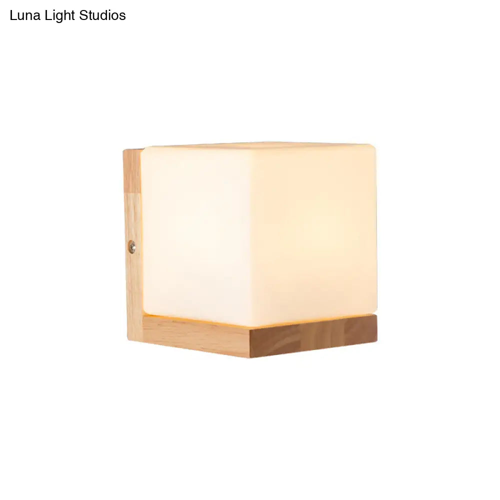 DecorBites™ Nordic Style Cube Shaped Sconce Lighting with White Glass Shade - 1-Light Bedside Wall Fixture
