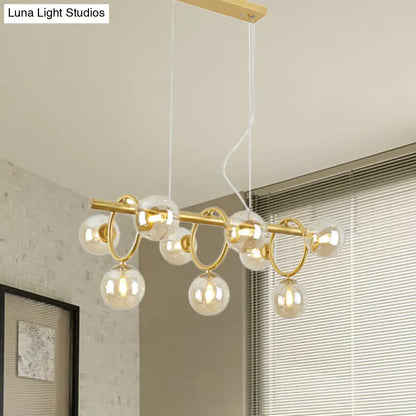 DecorBites™ Nordic Style Gold Pendant Light with Clear/Cognac Glass - Bubble Island Lighting, 9 Lights