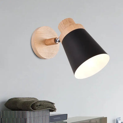 Nordic style gray and wood wall light for baby room with coolie shade