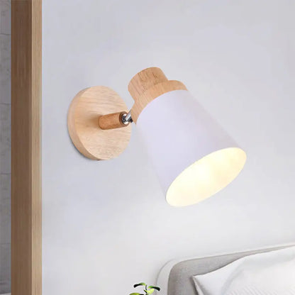 Nordic style gray and wood wall light for baby room with coolie shade