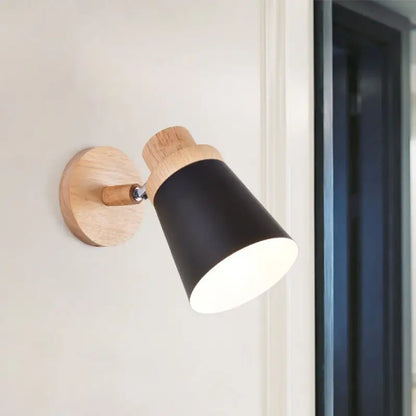 Nordic style gray and wood wall light for baby room with coolie shade