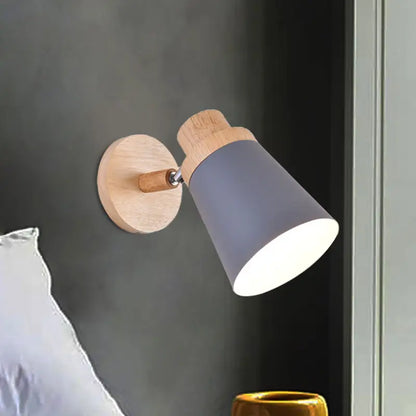 Nordic style gray and wood wall light for baby room with coolie shade