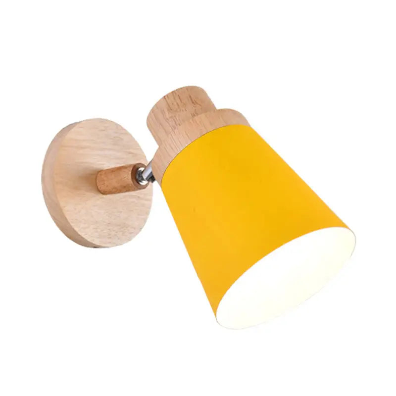 Nordic style gray and wood wall light for baby room with coolie shade
