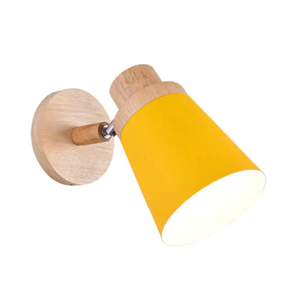 Nordic style gray and wood wall light for baby room with coolie shade
