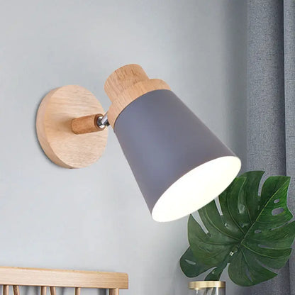 Nordic style gray and wood wall light for baby room with coolie shade