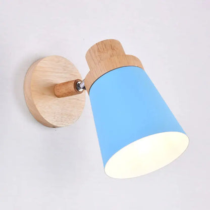 Nordic style gray and wood wall light for baby room with coolie shade