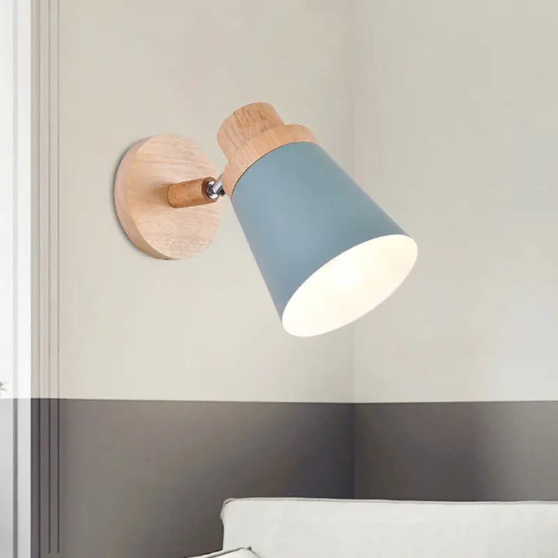 Nordic style gray and wood wall light for baby room with coolie shade