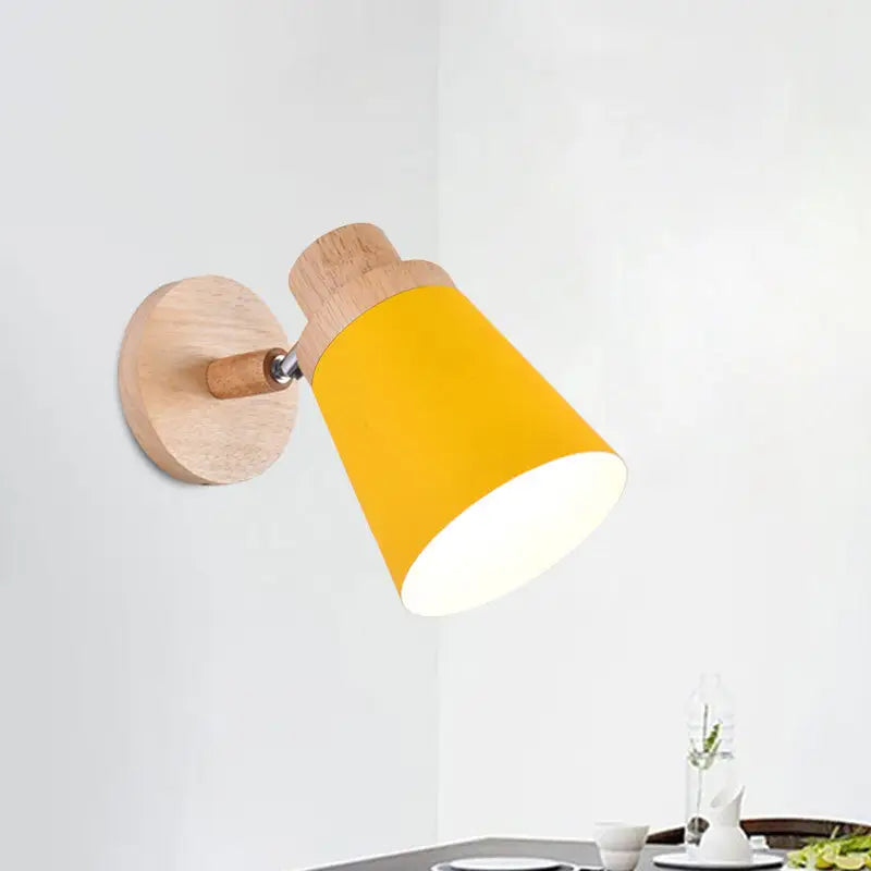 Nordic style gray and wood wall light for baby room with coolie shade