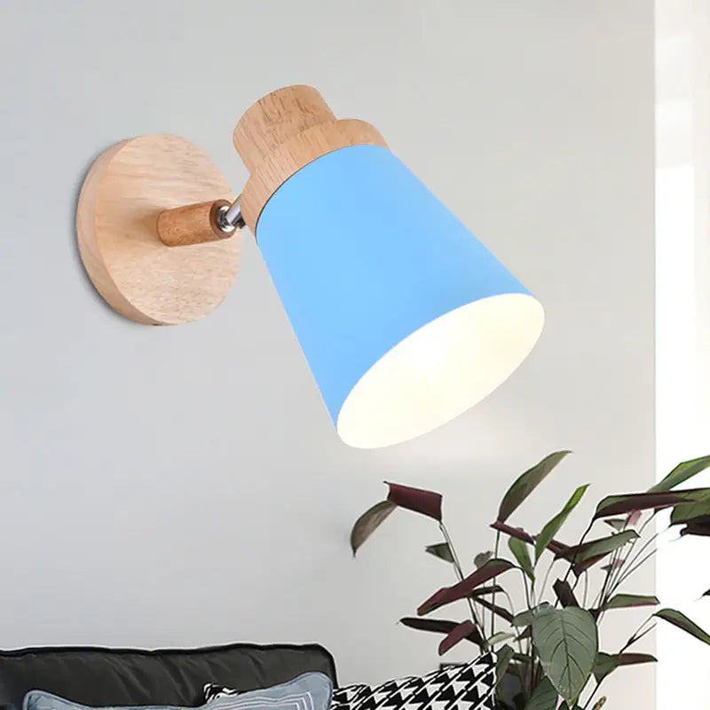 Nordic style gray and wood wall light for baby room with coolie shade