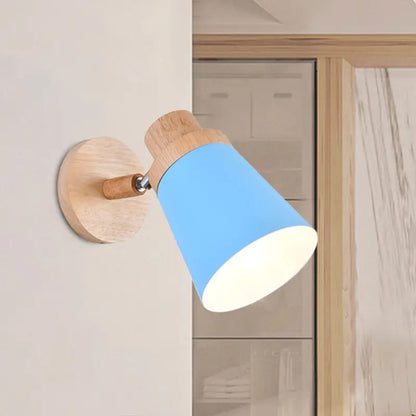 Nordic style gray and wood wall light for baby room with coolie shade