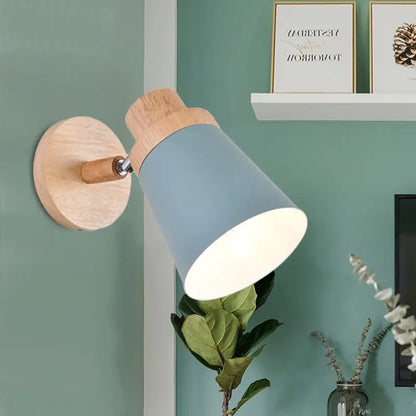 Nordic style gray and wood wall light for baby room with coolie shade