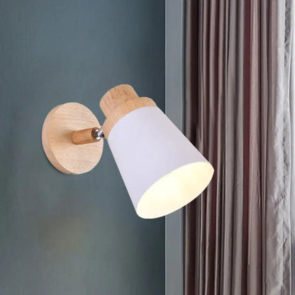 Nordic style gray and wood wall light for baby room with coolie shade