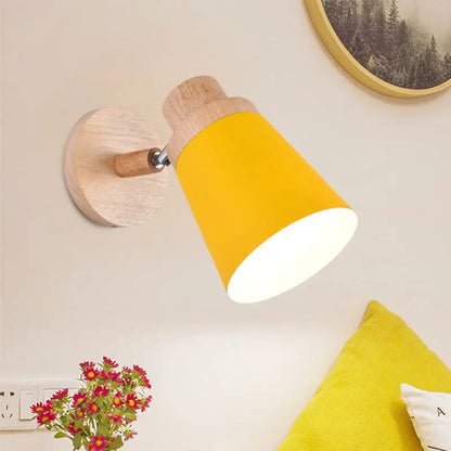 Nordic style gray and wood wall light for baby room with coolie shade