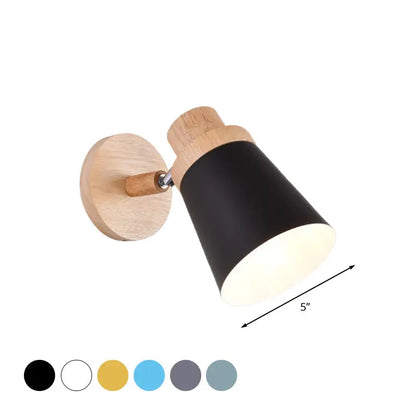 Nordic style gray and wood wall light for baby room with coolie shade