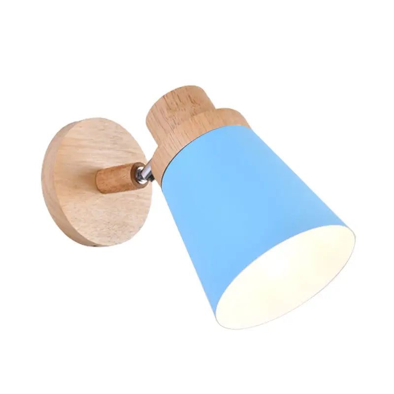 Nordic style gray and wood wall light for baby room with coolie shade